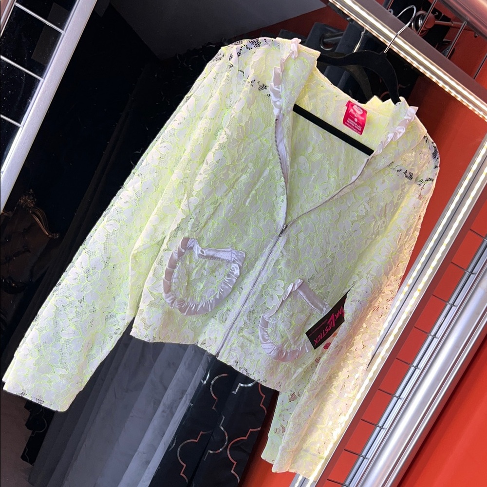 Pink Lipstick Luxurious Neon Lace Cropped Hoodie 🎀